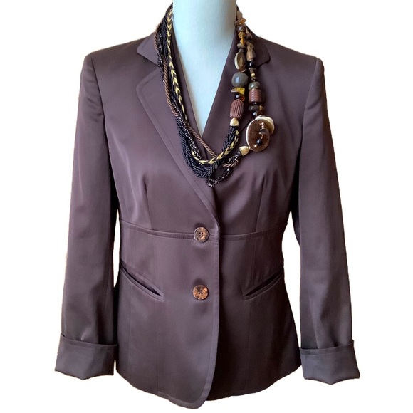 JONES NEW YORK Brown Stretch Satin Hourglass Blazer Size 4 - Picture 1 of 14